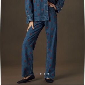 NWT Farm Rio Embroidered Straight-Leg Jeans